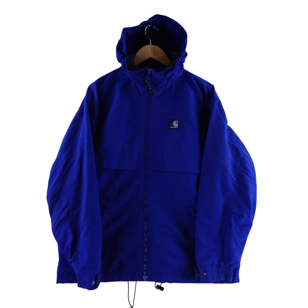 Vintage Carhartt Mens Large Hooded Windbreaker Jacket Royal Blue Full Zip